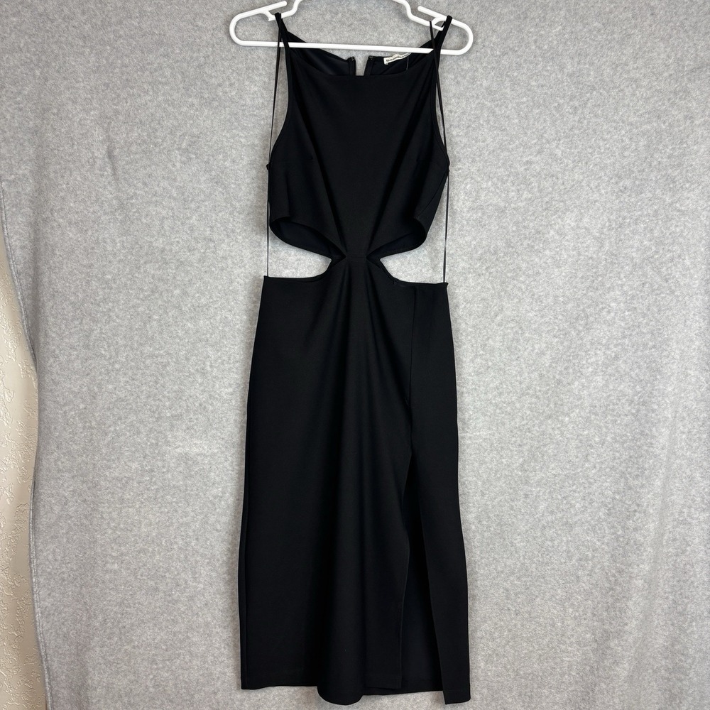 Abercrombie & Fitch Rib Cutout Midi Dress Black Women's Large Fit to Flatter